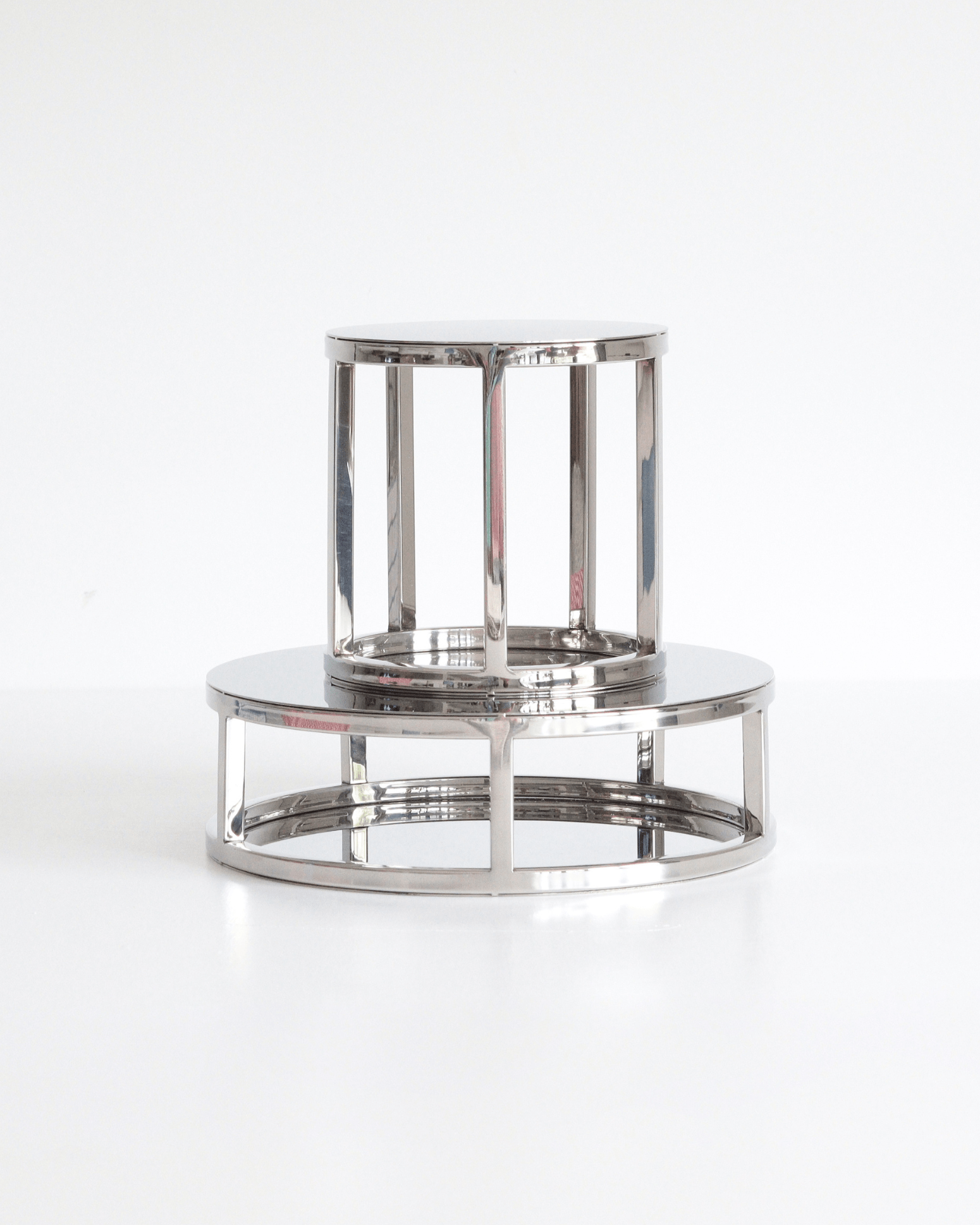 PropBundles - Set of Two - 6" & 10" Round Metallic Cake Separators and Stands - Prop Options