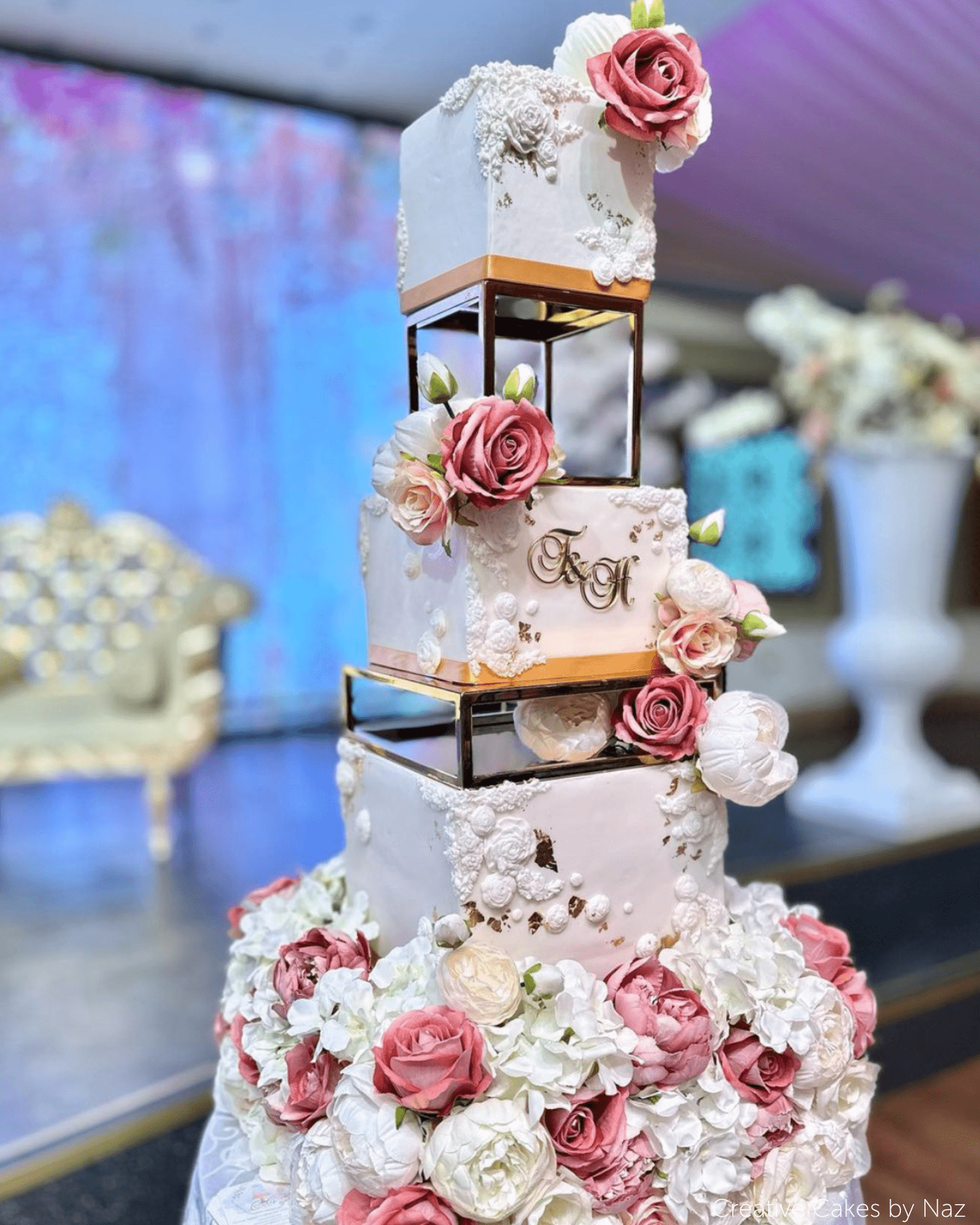 PropBundles - Set of Two - Square and Rectangle Metallic Cake Separators and Stands - Prop Options