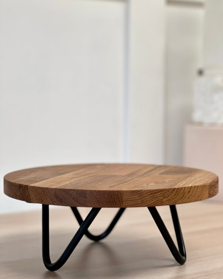 Black hairpin leg solid wood cake stand - 12" - 16" - Prop Options