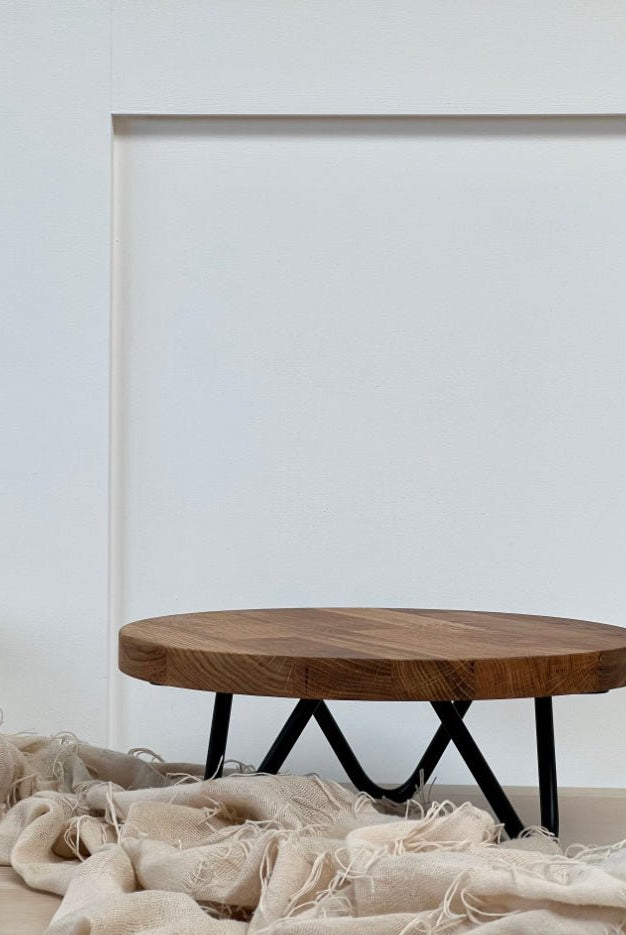 Black hairpin leg solid wood cake stand - 12" - 16" - Prop Options