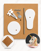 Components to create unicorn cake structure with finished with finished cake image 