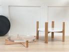 Two Handcrafted Solid Oak Cake Stands stood side by side - Prop Options